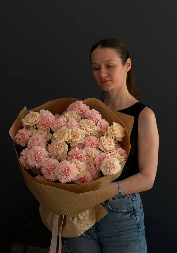 Large Blush Lace carnation bouquet with full ruffled blush and cream blooms