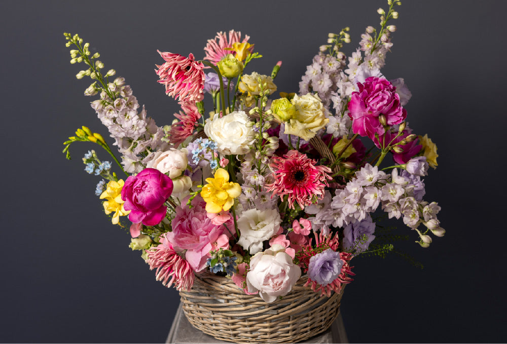 Colorful mixed flower basket