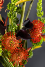 Close-up of heliconia, nutans, and tropical flowers in the Tropical Flame bouquet
