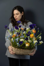 Large Wild Spring Basket with anemones, daffodils, ranunculus, muscari, and moss